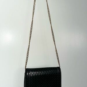 Bebe Black Woven Crossbody Bag with Gold Chain